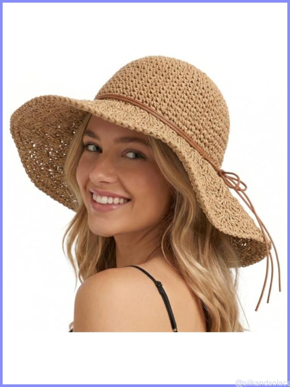 Tavaleu Paper Straw Sun Hat Floppy Wide Brim UV Packable Beach
